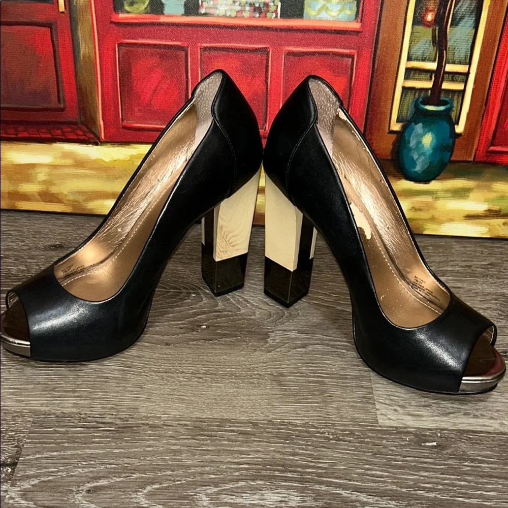 BCBGeneration Black Peep-Toe Stiletto Heels - Picture 12 of 15